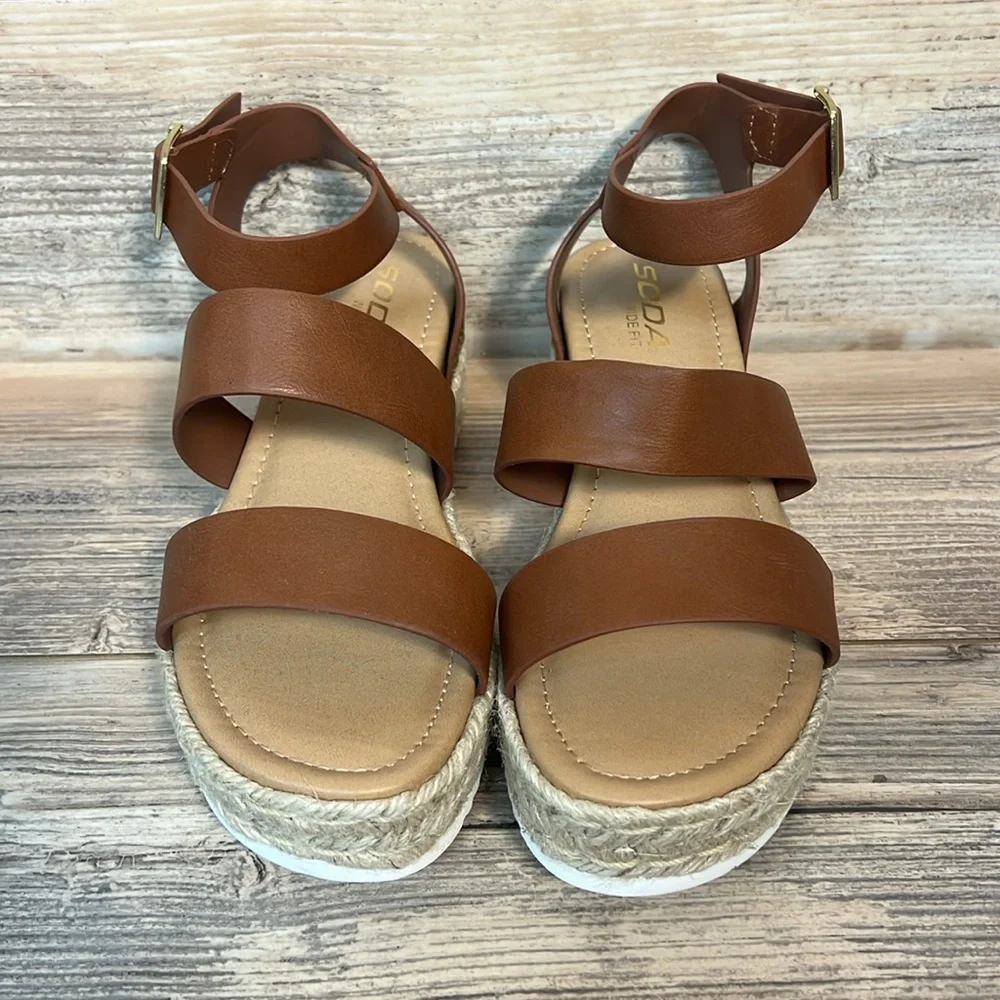 Soda Bryce Open Toe Buckle Ankle Strap Platform Espadrille Wedge Sandal New! C6